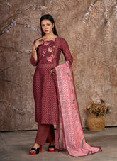 Silk Cotton Maroon Colour Party Wear Salwar Suit